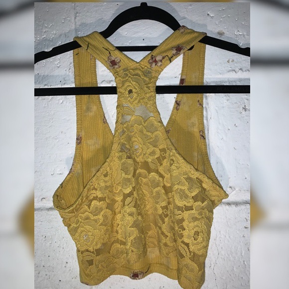 Super Pretty Mustard Yellow Crop Top With Flowers! - Picture 2 of 2